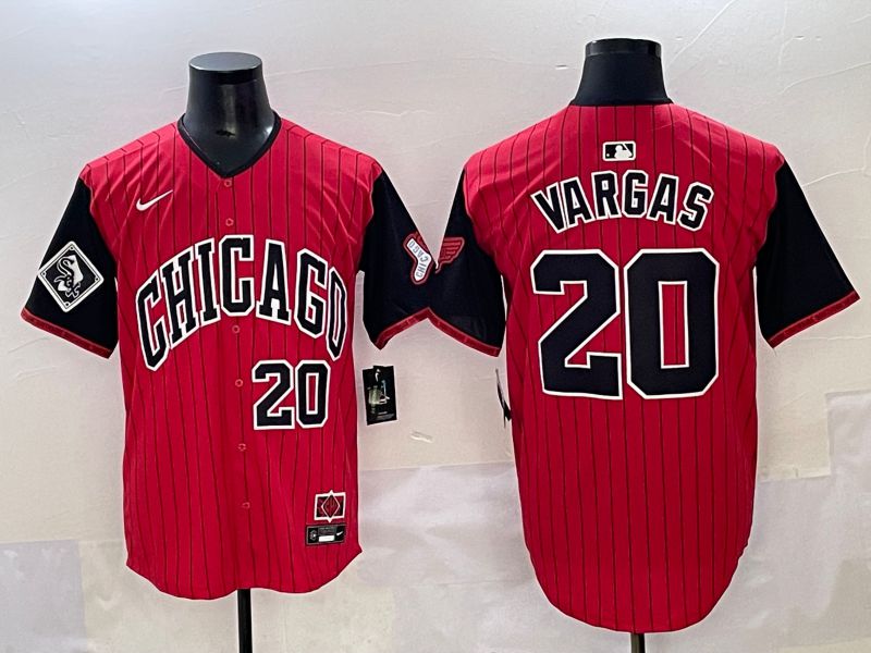 Men 2025 Chicago White Sox #20 Vargas Red Stripe Joint Name Nike MLB Jersey style 13